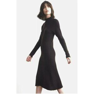 Thakoon Mock Neck Ribbed Lambswool Sweater Dress NWT Medium Brown